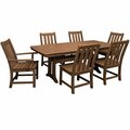 Polywood Vineyard 7-Piece Teak Dining Set with Nautical Trestle Table 2 Arm Chairs and 4 Side Chairs 633PWS3431TE